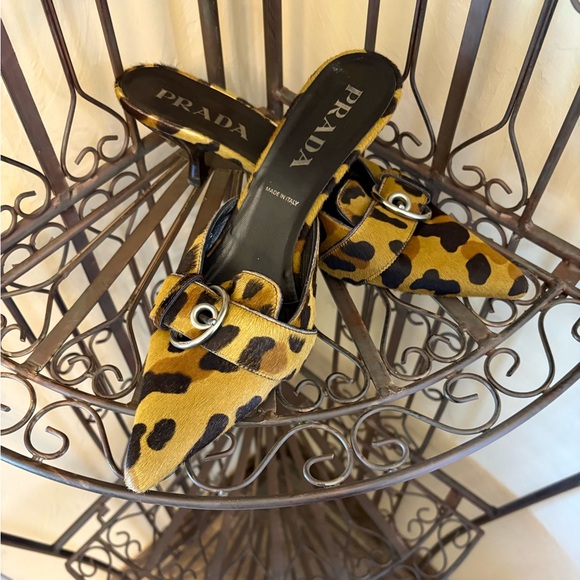 Prada Shoes - Prada Leopard-Print Pointed Mule in pony hair.